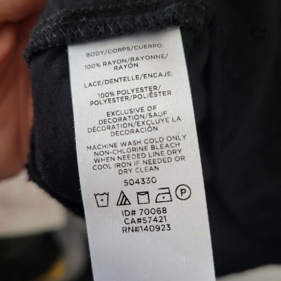 Loft Black Blouse Lace Yoke long sleeves Large Rayon Polyester keyhole EUC - Picture 11 of 12